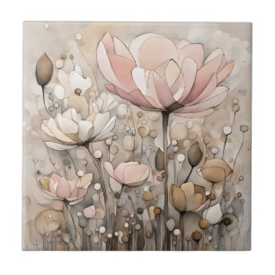Carreau Fleurs Aquarelle Beige Abstrait Rose
