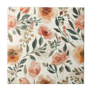 Carreau Fleurs aquarelles orange peinture botanique