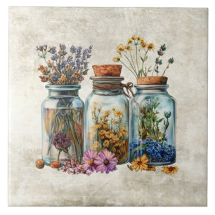 Carreau Fleurs aquarelles rustiques dans des pots