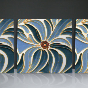 Carreau Fleurs bleu cobalt Art nouveau