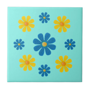 Carreau Fleurs bleu printemps et jaune pour la cuisine