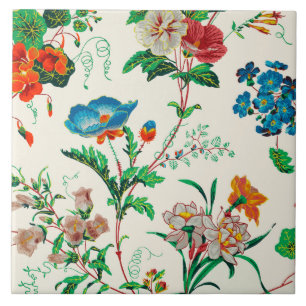 Carreau Fleurs bleues et rouges Motif vintage