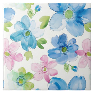 Carreau Fleurs Bleues Roses Chic
