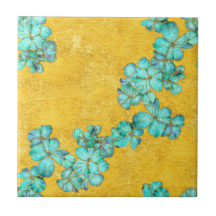 Carreau Fleurs bleues sur arrière - plan jaune