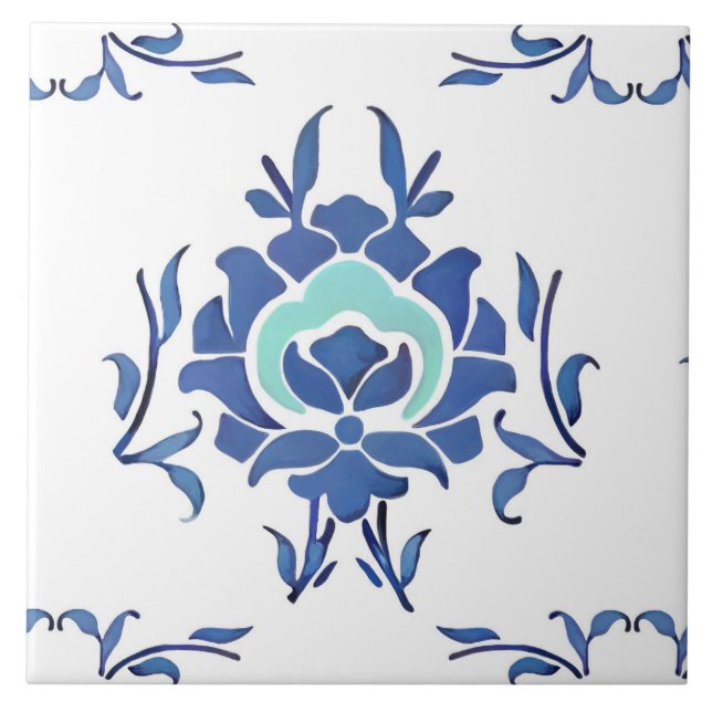 Carreau Fleurs bleues, tuiles turques, iznik, (Devant)