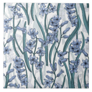 Carreau Fleurs Blue Hyacinth sur blanc