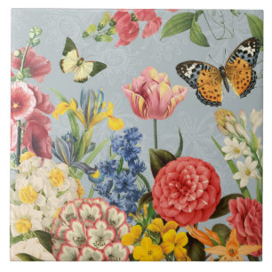 Carreau fleurs botaniques de multl vintage moderne