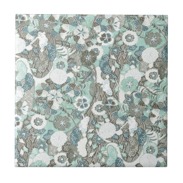 Carreau Fleurs Brown bleues Abstraites (Devant)