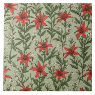 Carreau Fleurs cardinales et motif feuille