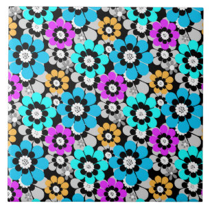Carreau Fleurs colorées marguerites Bleu Turquoise Violet 