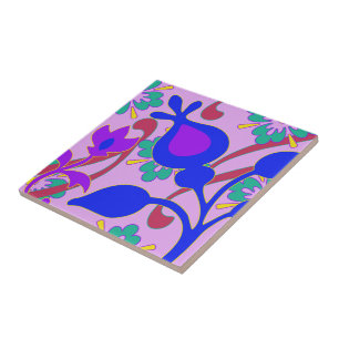 Carreau Fleurs colorées vives et funky Trivet Abstrait