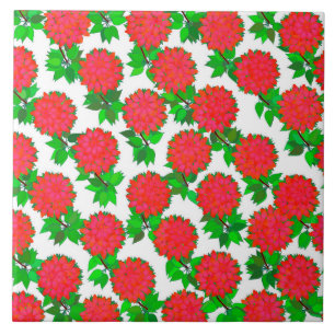 Carreau Fleurs dahlia en rouge profond