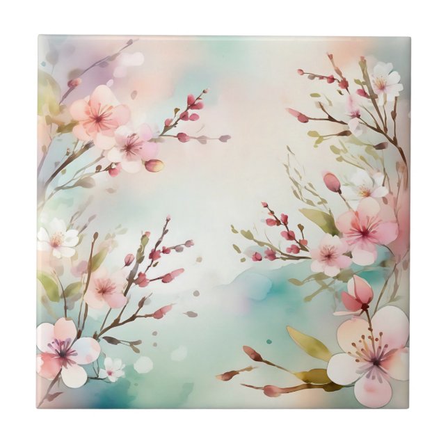 Carreau Fleurs d'aquarelle de printemps de charme (Devant)