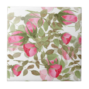 Carreau Fleurs d'aquarelle rose rose roses romes florales