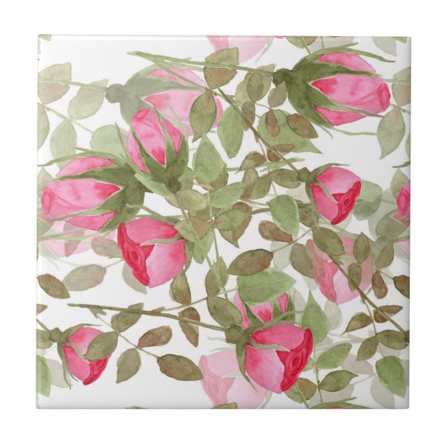 Carreau Fleurs d'aquarelle rose rose roses romes florales (Devant)