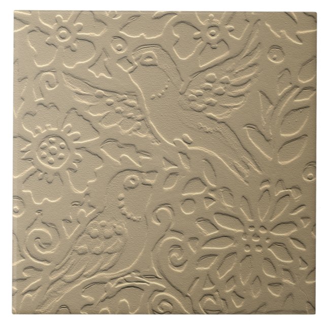 Carreau Fleurs d'argile tan d'oiseau Embossées Art+Nouveau (Devant)