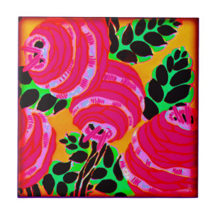 Carreau Fleurs d'Art Déco - Rose Chaud+