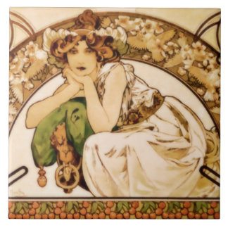 Carreau Fleurs de cerisier et cerises de Mucha