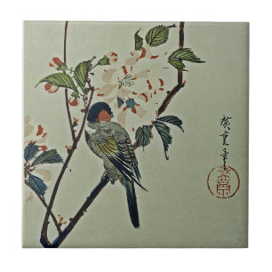 Carreau Fleurs de cerisier et petit oiseau