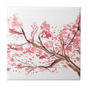 Carreau Fleurs de cerisier rose aquarelle joli