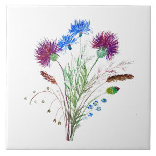 Carreau Fleurs de chardon Aquarelle Vintage Écosse