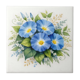 Carreau Fleurs de Gloire du matin aquarelle bleue 