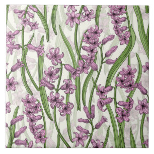 Carreau Fleurs de Hyacinth rose sur blanc naturel