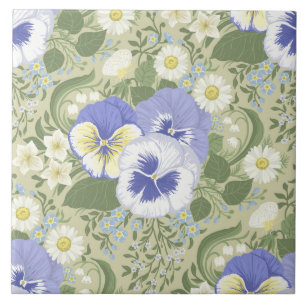 Carreau Fleurs de jardin printanier sur sauge