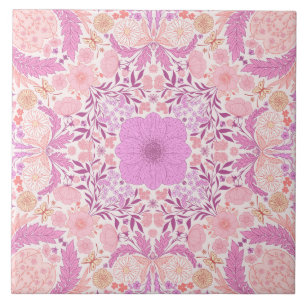 Carreau Fleurs de jardin rétro en rose