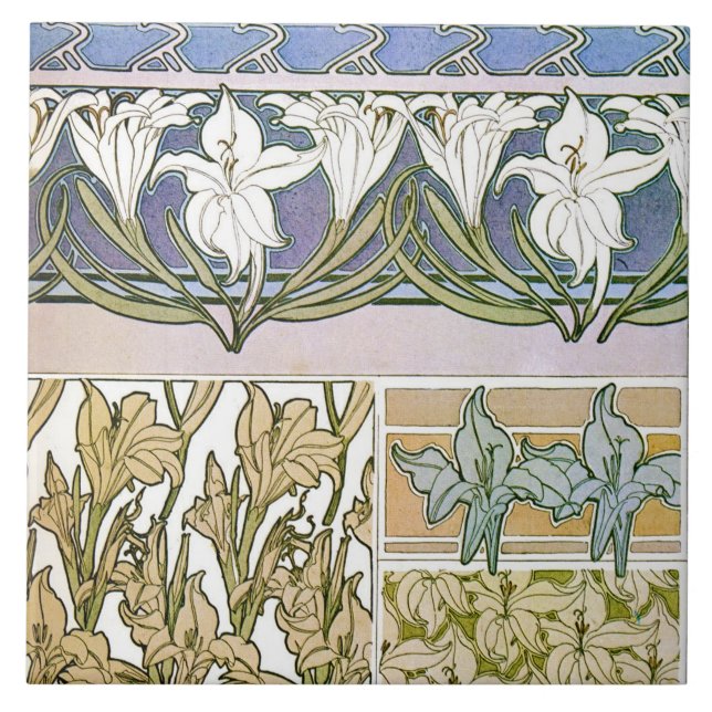 Carreau Fleurs de Lily au style Art nouveau, Mucha (Devant)