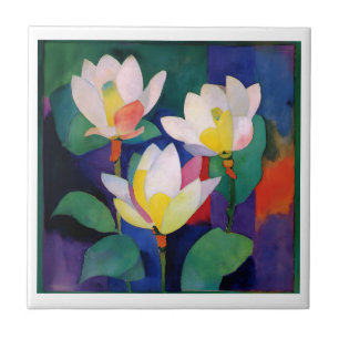 Carreau Fleurs de Lotus vives - Aquarelle moderne art mur
