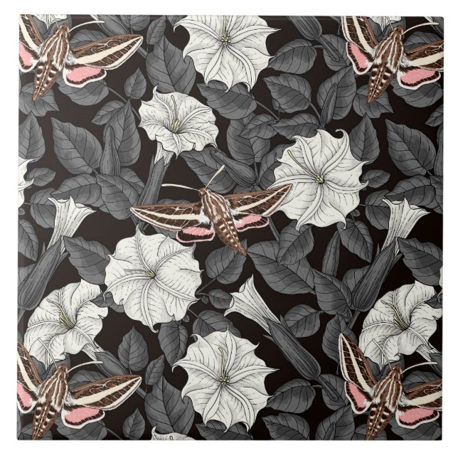 Carreau Fleurs de lune et sphinx Moths 2 (Devant)