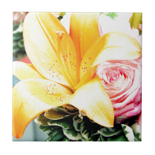 Carreau fleurs de mariage rose orange étoile lis rose