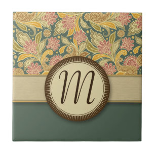 Carreau Fleurs de Paisley et de fan avec le monogramme