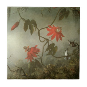 Carreau Fleurs de passion et colibris par Martin J Heade