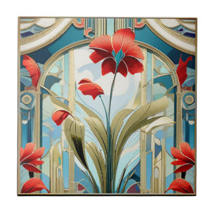 Carreau Fleurs de pavot Design Art Déco Carrelage céramiqu