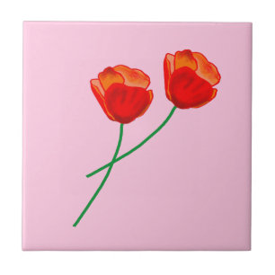 Carreau Fleurs de pavot rouge Coeur Pastel rose