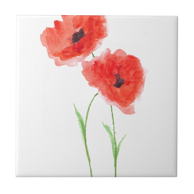 Carreau Fleurs de pavot rousse rustique pavot d'aquarelle (Devant)