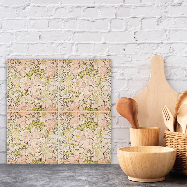 Carreau Fleurs de pivoine rose Alphonse Mucha (Créateur téléchargé)