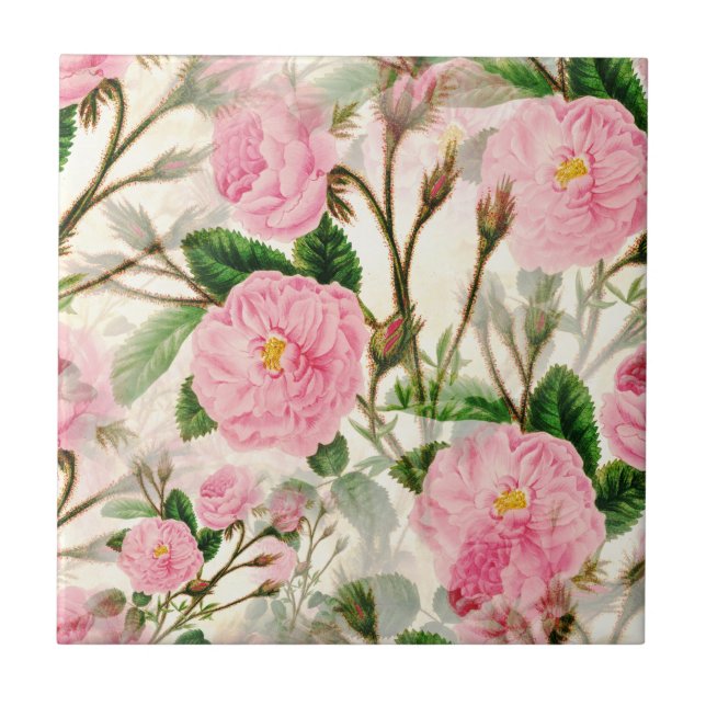 Carreau Fleurs de pivoines roses, Feuilles & Buds Motif (Devant)