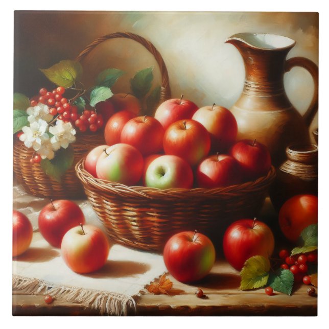 Carreau Fleurs de pommes et poterie Peinture de la vie mor (Devant)