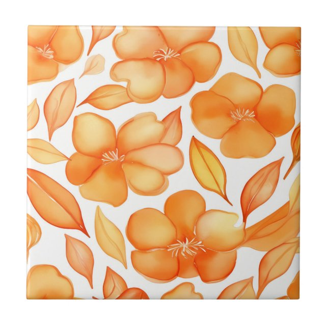 Carreau Fleurs de printemps aquarelle orange (Devant)