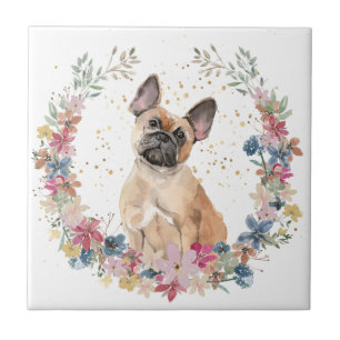 Carreau Fleurs de printemps de Bulldog français Wreath
