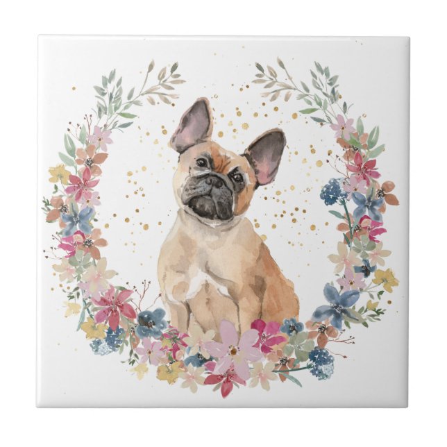 Carreau Fleurs de printemps de Bulldog français Wreath (Devant)