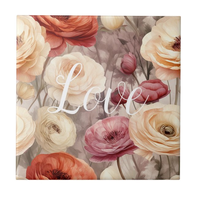 Carreau Fleurs de printemps de crème bourguignonne Amour (Devant)