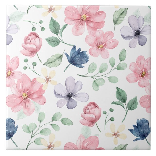 Carreau Fleurs de printemps et Motif Feuille (Devant)