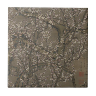 Carreau Fleurs de prunes blanches et lune - Itō Jakuchu Ar