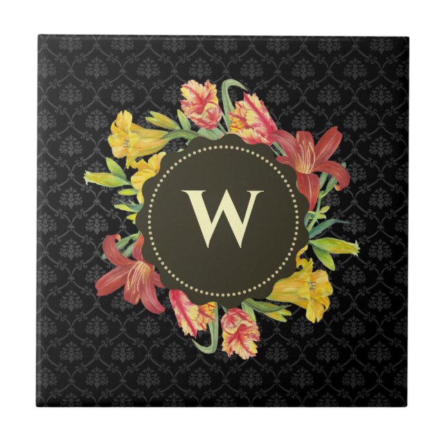 Carreau Fleurs de ressort brillantes vibrantes Monogramme  (Devant)