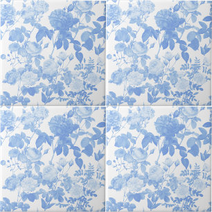 Carreau Fleurs de roses bleues et blanches motif français