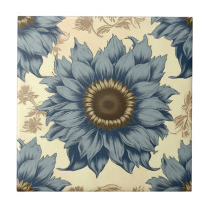 Carreau Fleurs de soleil bleues sur un arrière - plan beig